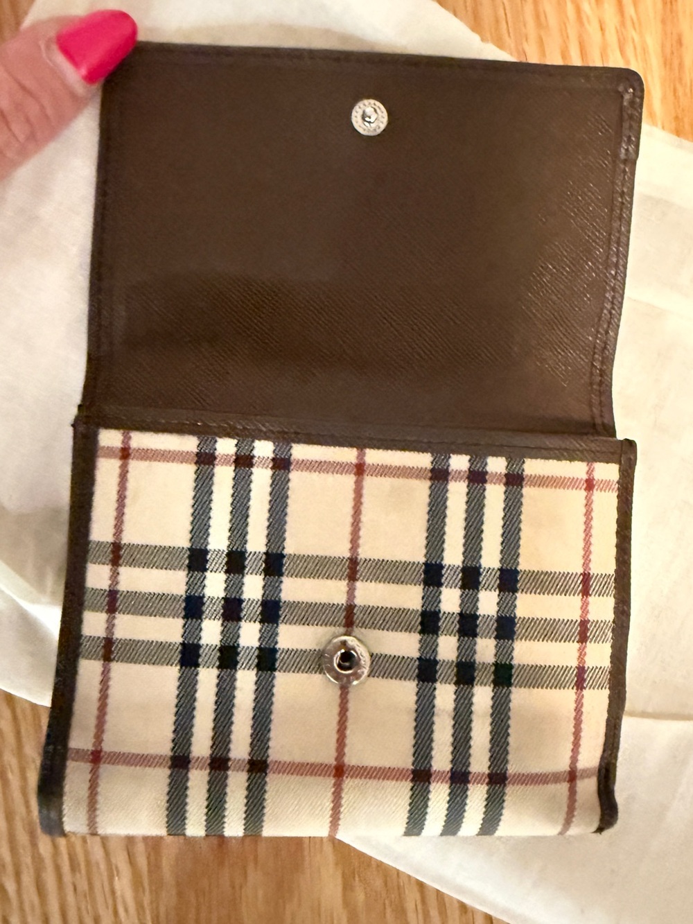 Burberry Nova Check Canvas Wallet Brown Leather Snap Closure - Picture 8 of 9